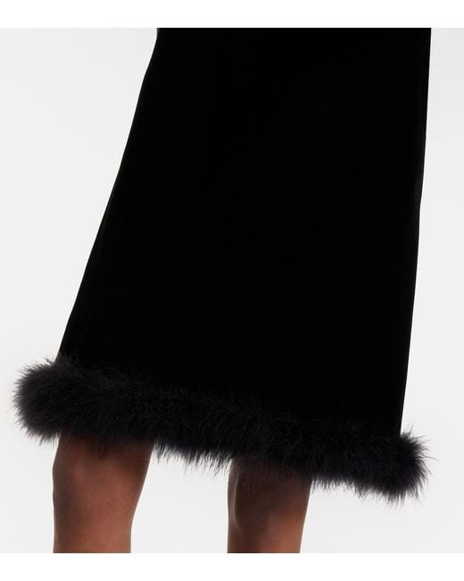 Valentino Black Embellished Feather-Trimmed Velvet Minidress