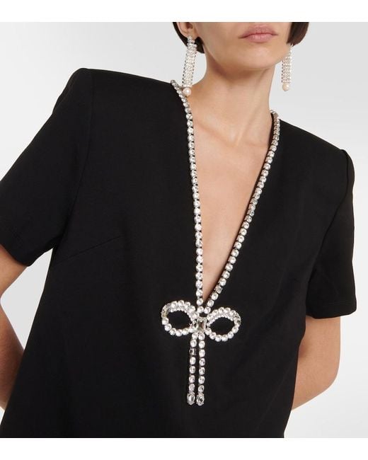 Area Black Crystal Bow Jersey T-Shirt Dress