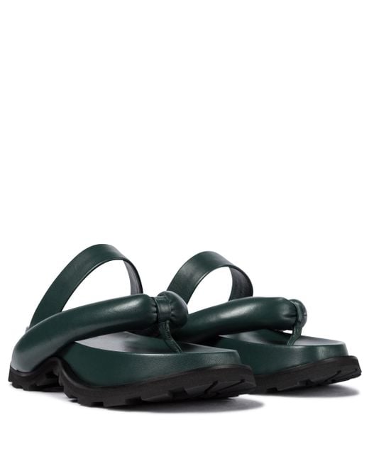Jil Sander Green Padded Leather Thong Sandals