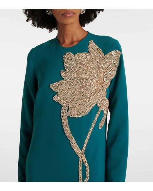 Costarellos Blue Elea Embellished Crepe Gown