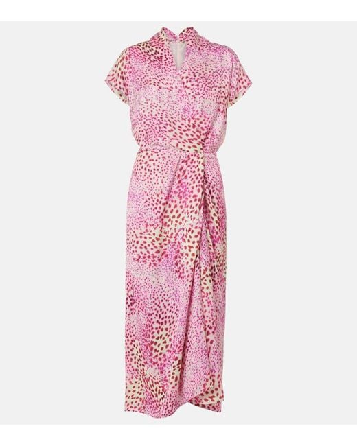 存在感絶大【Dries Van Noten】Printed satin midi dress Dries Van Noten Printed Satin Midi Dress in Pink | Lyst