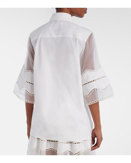 Elie Saab White Tie-Neck Cotton And Silk-Blend Blouse