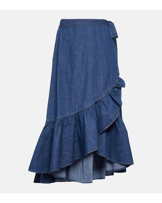 Polo Ralph Lauren Blue Ruffled Cotton Chambray Wrap Skirt