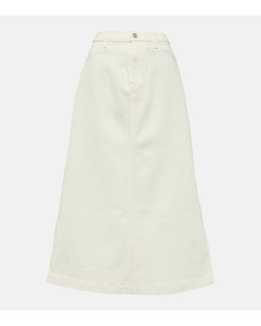 7 For All Mankind White High-rise Denim Midi Skirt