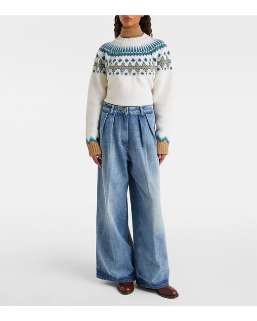 Alanui Blue Sunny Crochet Wide-Leg Jeans