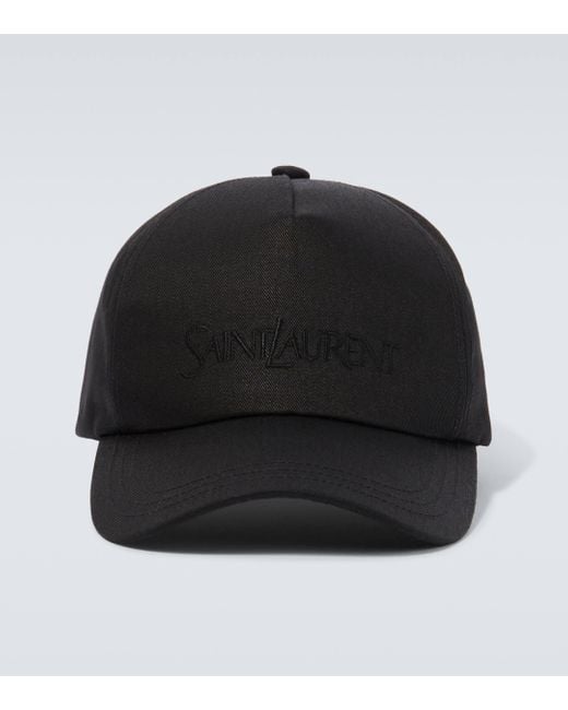 Saint Laurent Black Logo Gabardine Baseball Cap for men