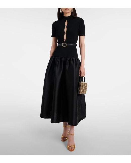 Self-Portrait Black Belted Keyhole Cutout Taffeta Midi Dress