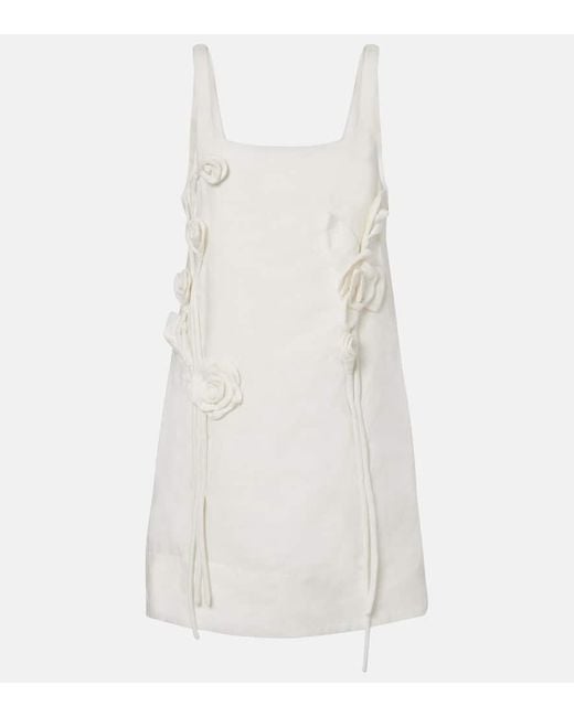 Vestido Corto De Lino Con Aplique Floral Farm Rio de color White