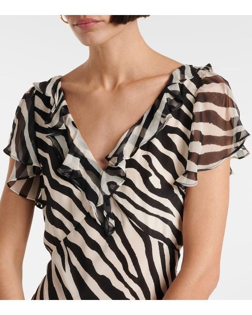 Rixo White Bedrucktes Maxikleid Amelle Aus Seide