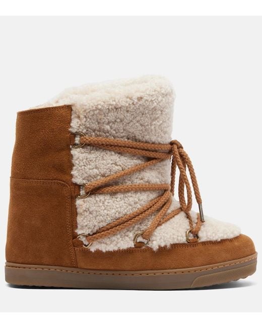Isabel Marant Brown Nowles Shearling And Suede Snow Boots