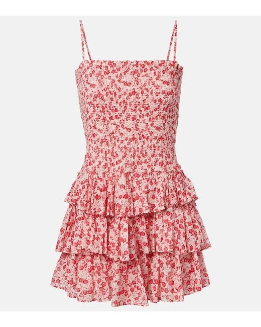 Isabel Marant Red Elodie Floral Smocked Cotton Minidress