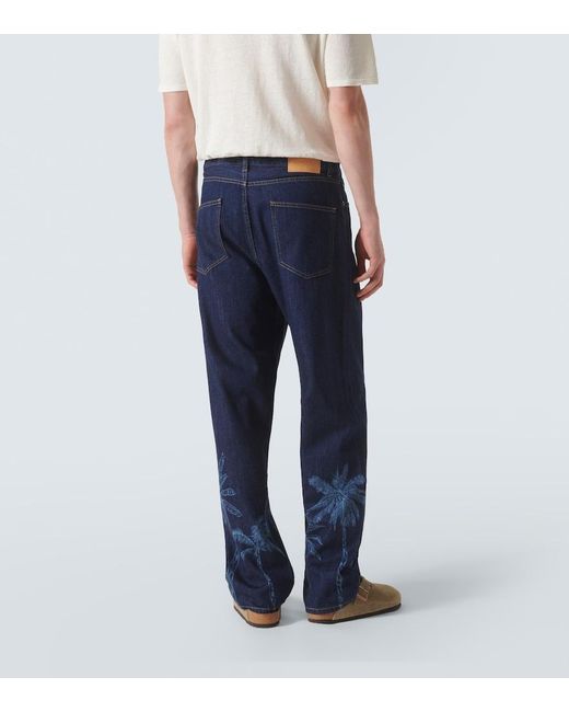 Alanui Blue Jungle Printed Straight Jeans for men