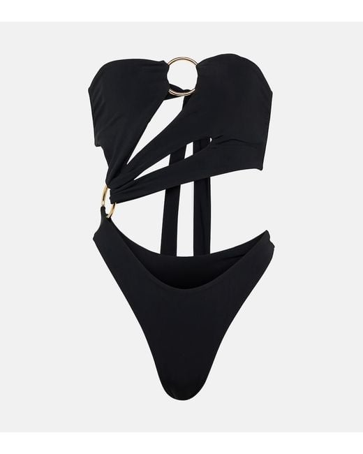 Louisa Ballou Black Strapless Cutout Swimsuit