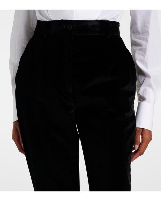 Dolce & Gabbana Black High-Rise Cotton-Blend Velvet Tuxedo Pants