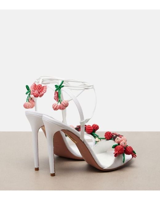 Aquazzura White Botanica Leather-Trimmed Raffia Sandals