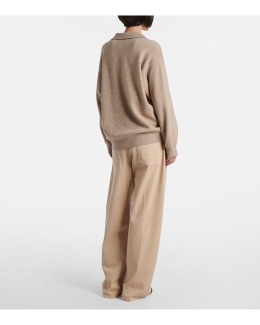 Brunello Cucinelli Natural Monili Cashmere-Blend Polo Sweater