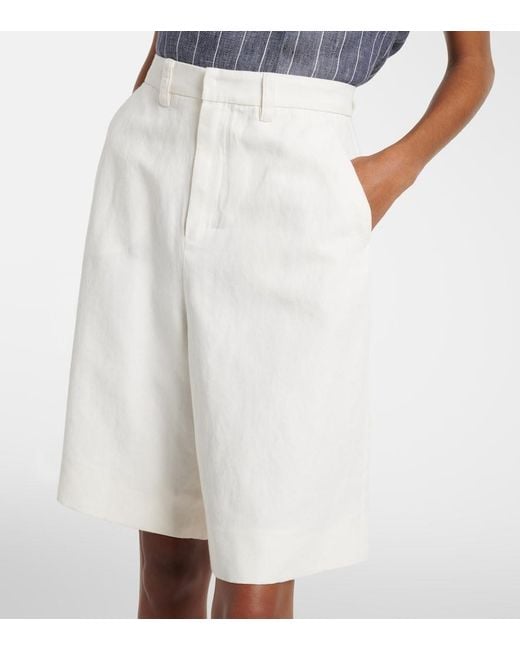 Max Mara White Sole Cotton And Linen Bermuda Shorts