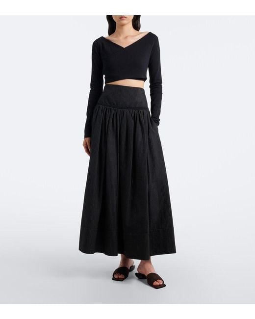 Alaïa Black Cotton-Blend Crepe Wrap Top