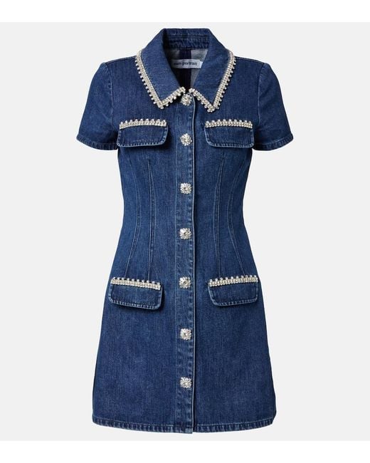 Self-Portrait Blue Crystal-Embellished Denim Minidress