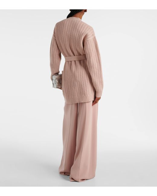 Max Mara Pink Belted Wool And Cashmere Cardigan