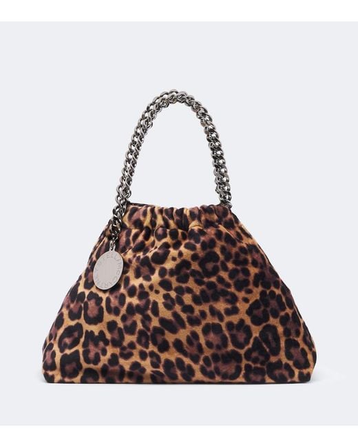 Stella McCartney Brown Falabella Mini Leopard-Print Top-Handle Bag
