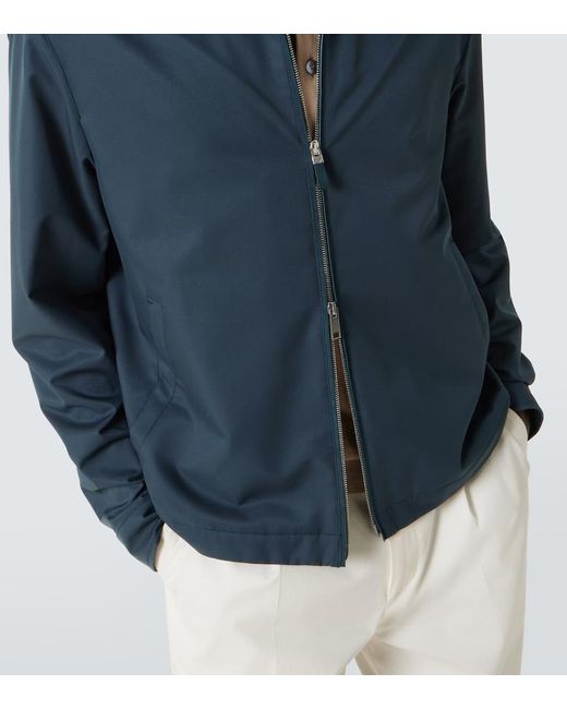 Zegna Blue Leather-Trimmed Blouson for men