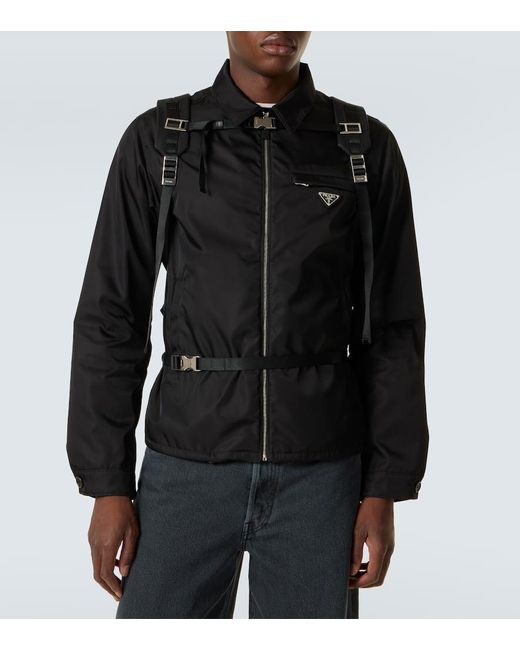 Prada Rucksack Aus Re-Nylon Mit Leder in Green für Herren