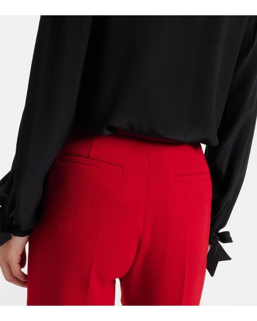 Valentino Red Vlogo Cropped Virgin Wool Crepe Straight Pants