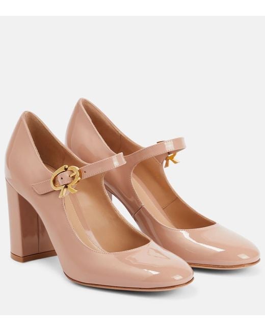 Gianvito Rossi Brown Mary Ribbon Patent Leather Pumps