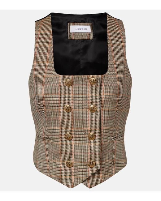Alexander McQueen Natural Prince Of Wales Check Wool Vest