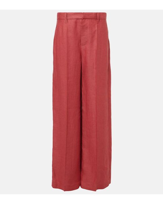 Brunello Cucinelli Red Weite Hose Aus Hanf Und Leinen