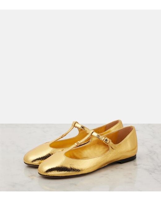 Chloé Yellow Marcie Metallic Leather Mary Jane Flats
