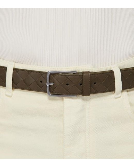 Cinturon de piel intrecciato Bottega Veneta de hombre de color Brown