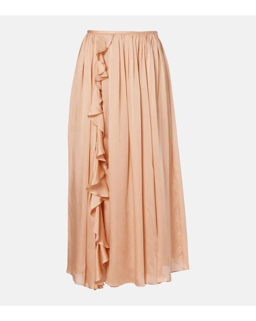 Falda Midi Zena De Chifon De Seda Con Volantes Ulla Johnson de color Natural