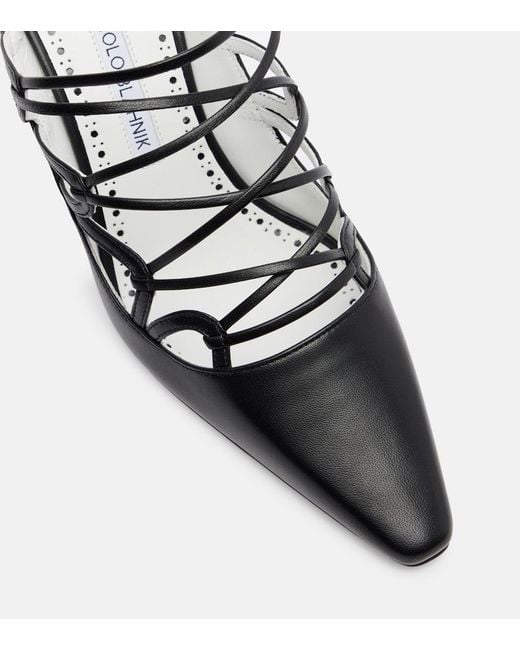 Manolo Blahnik Black Netas 90 Leather Mules