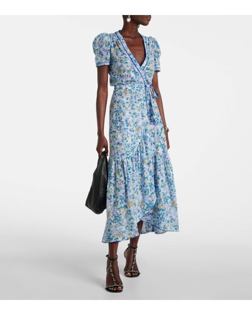Poupette Blue Baba Floral Puff-sleeve Cotton Maxi Dress