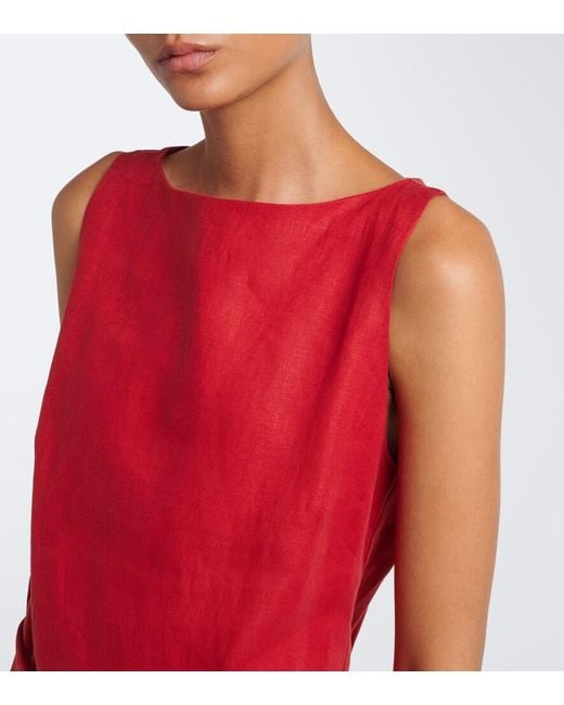 Faithfull The Brand Red Souline Belted Linen Minidress