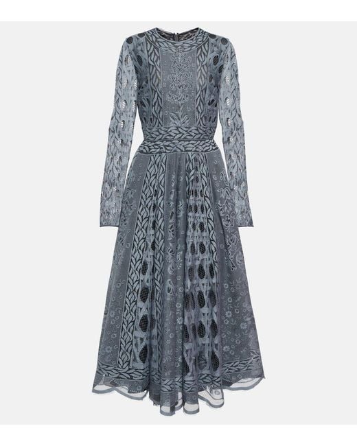 Giambattista Valli Blue Flared Jacquard Midi Dress