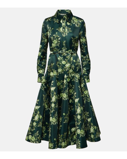 Emilia Wickstead Green Marion Floral Satin Shirt Dress