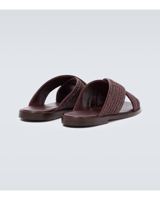 Manolo Blahnik Brown Otawi Leather-trimmed Raffia Sandals for men