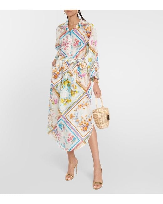 Zimmermann Metallic Halcyon Floral Silk Midi Dress