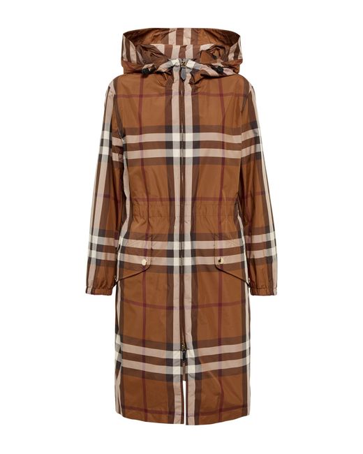 Burberry Checked Raincoat in Brown Lyst