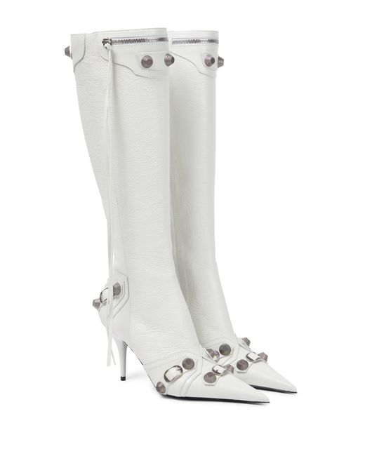 Balenciaga Cagole Leather Knee-high Boots in White | Lyst
