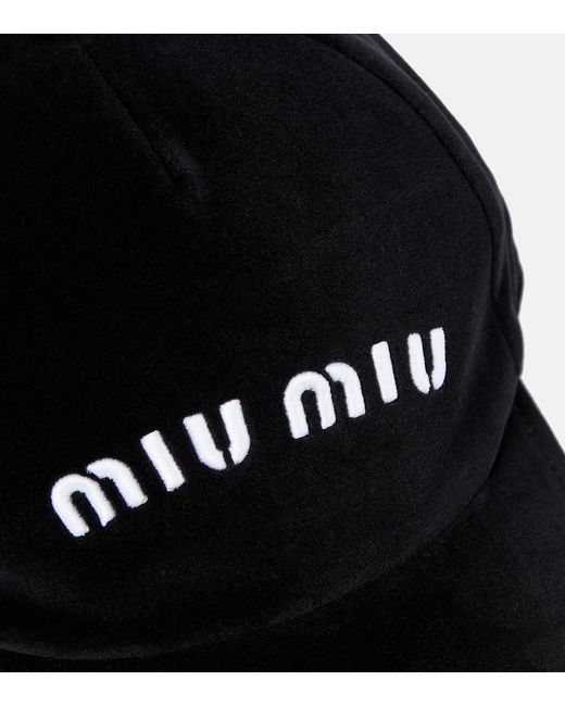 Cappello da baseball in denim con logo di Miu Miu in Black