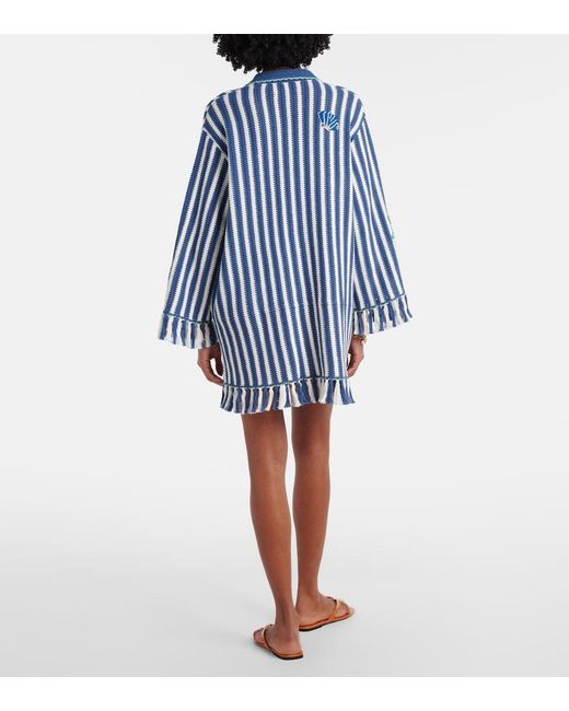 ALÉMAIS Blue Crochet Striped Cotton Minidress
