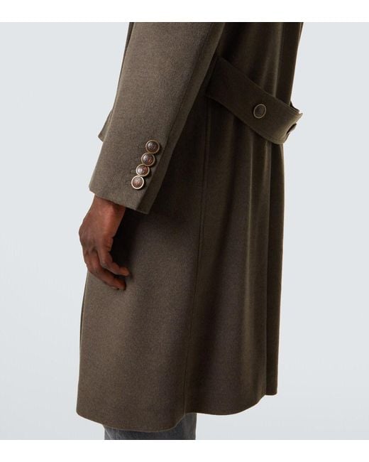 Brunello Cucinelli Brown Double-Breasted Virgin Wool Overcoat for men