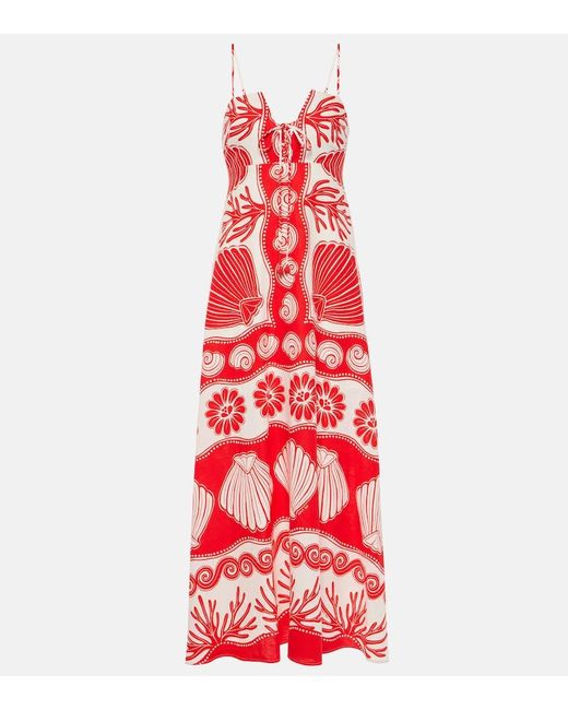 Farm Rio Red Ainika Printed Linen-Blend Maxi Dress