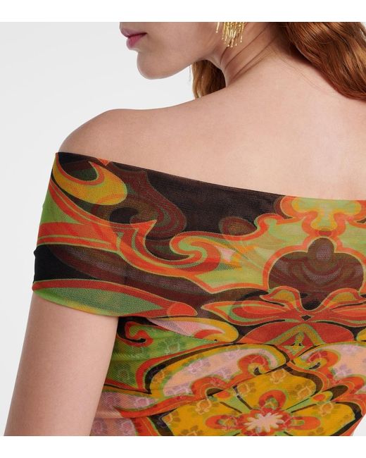 Etro Yellow Printed Off-Shoulder Bodysuit