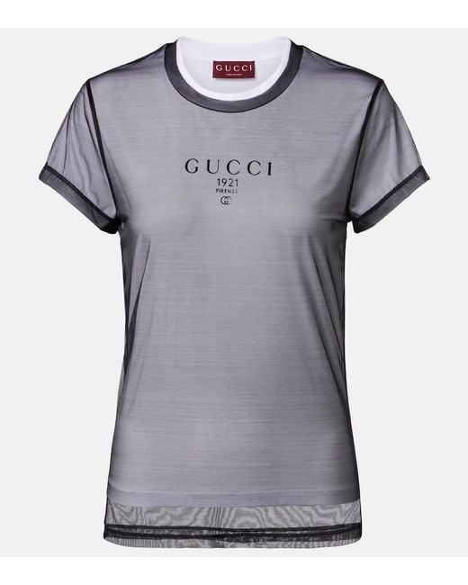 Gucci Gray Double Layered Jersey T-Shirt With Print