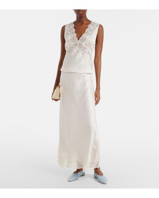 Rixo White Emmie Lace-Trimmed Satin Top